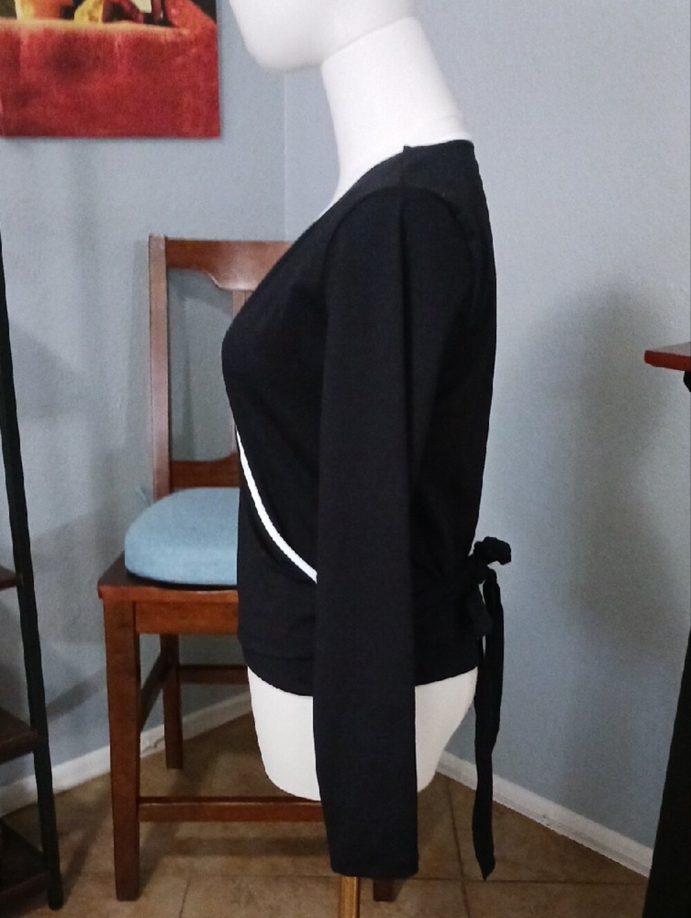 NEW! wild fable- Black Wrap-Style Long Sleeve Top with White Trim - Picture 6 of 12